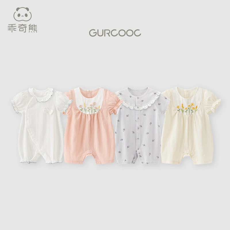 【女宝甜美礼服】纯棉夏季外出婴儿短袖哈衣爬服薄款可爱周岁裙子