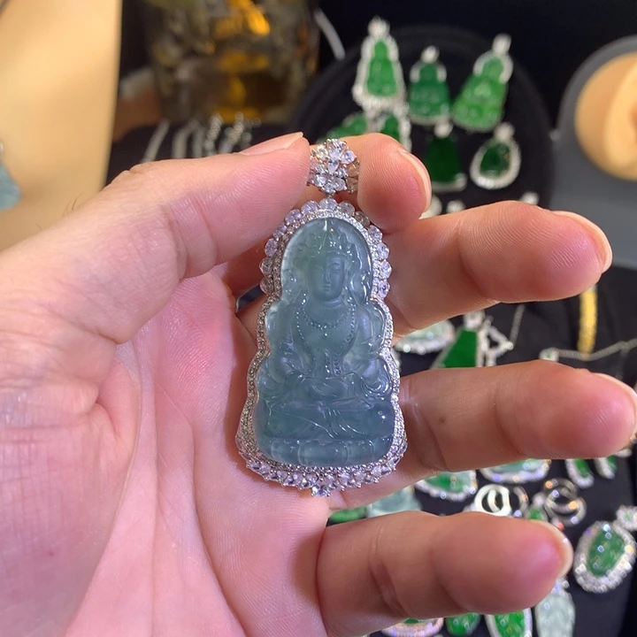 颈饰银S925镶嵌翡翠