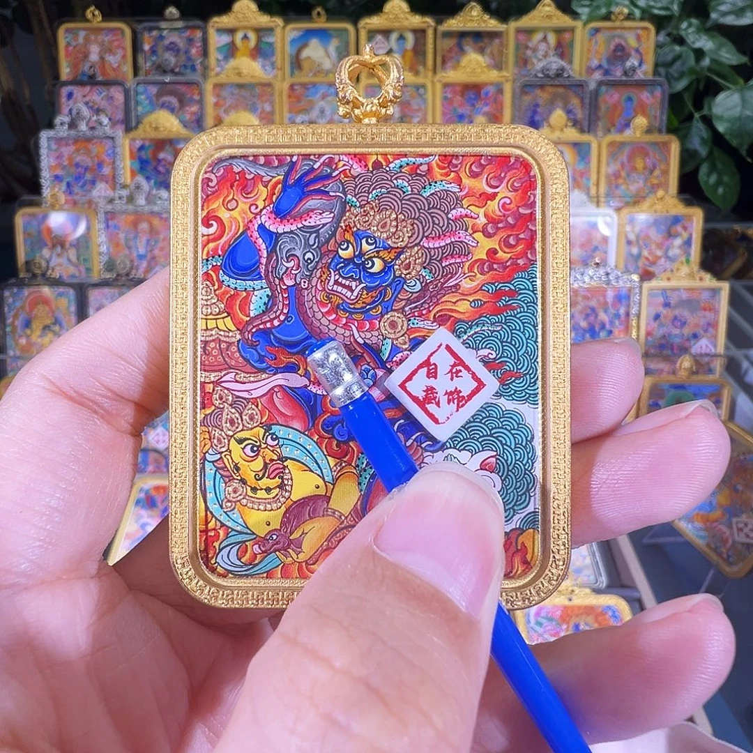 吊坠黑才才热贡纯手绘唐卡