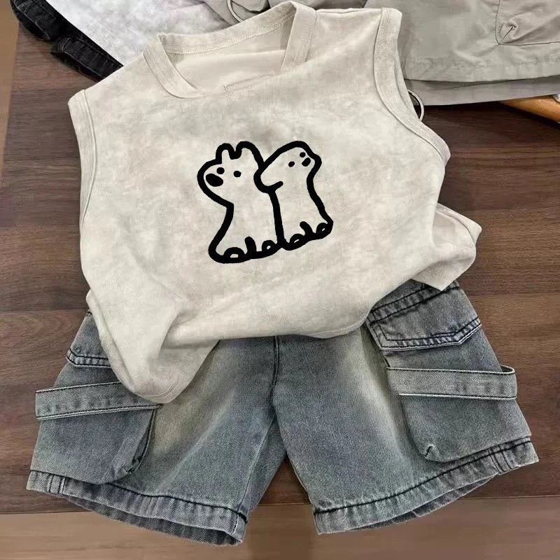 韩版夏季儿童100%纯棉宝宝背心无袖t男童T恤童装潮牌外穿扎染上衣