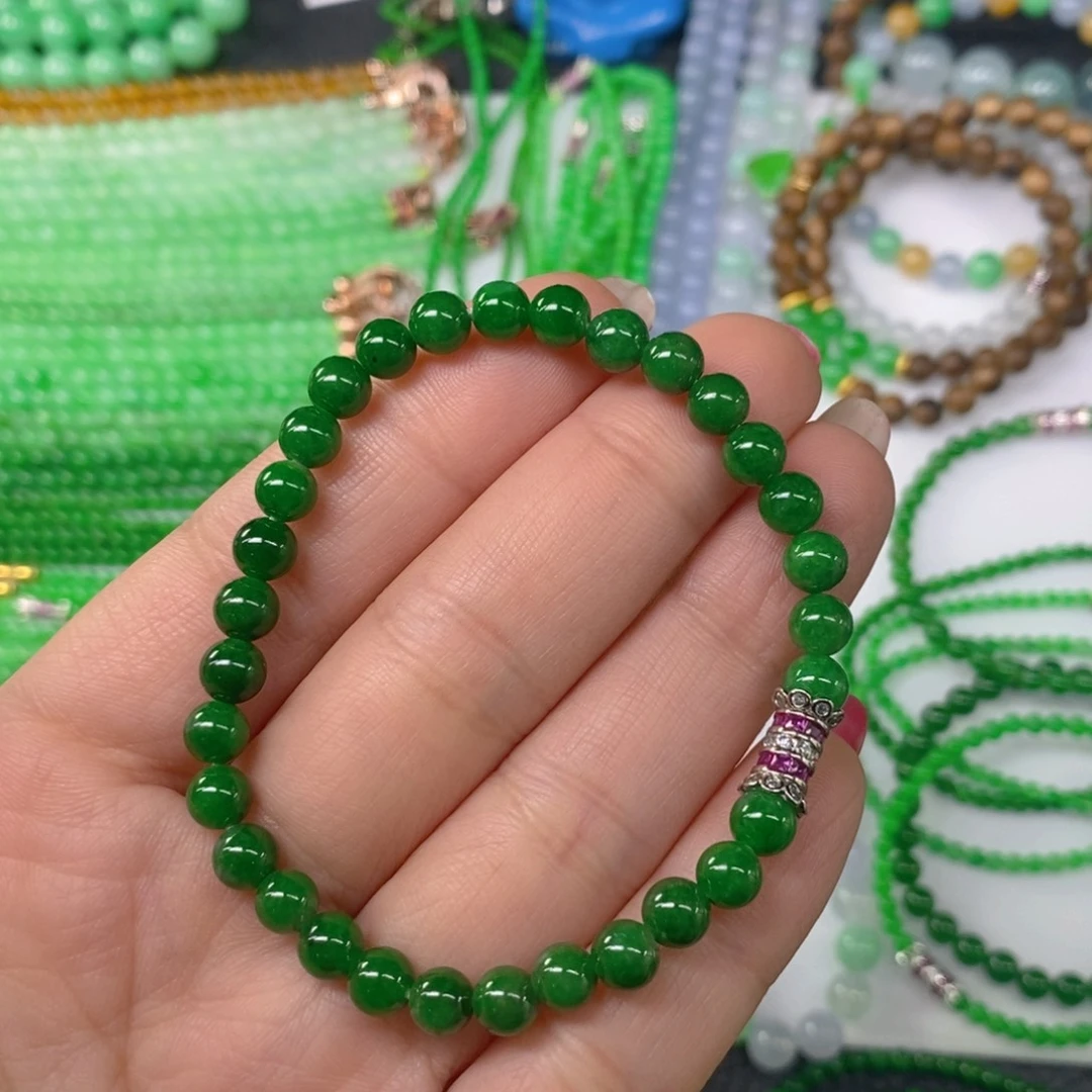 颈饰未镶嵌翡翠缅甸天然翡翠辣绿手链6