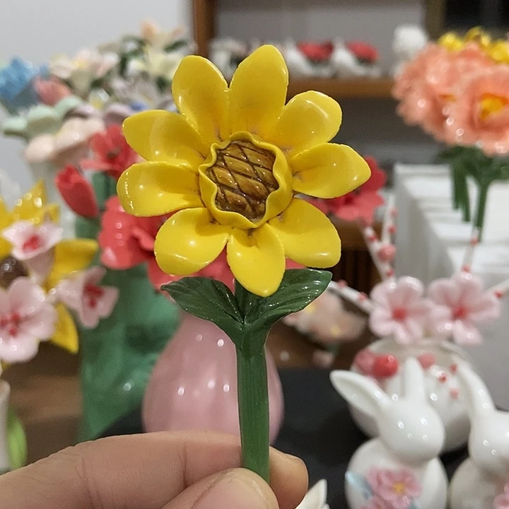 瓷片纯手工陶瓷花摆件