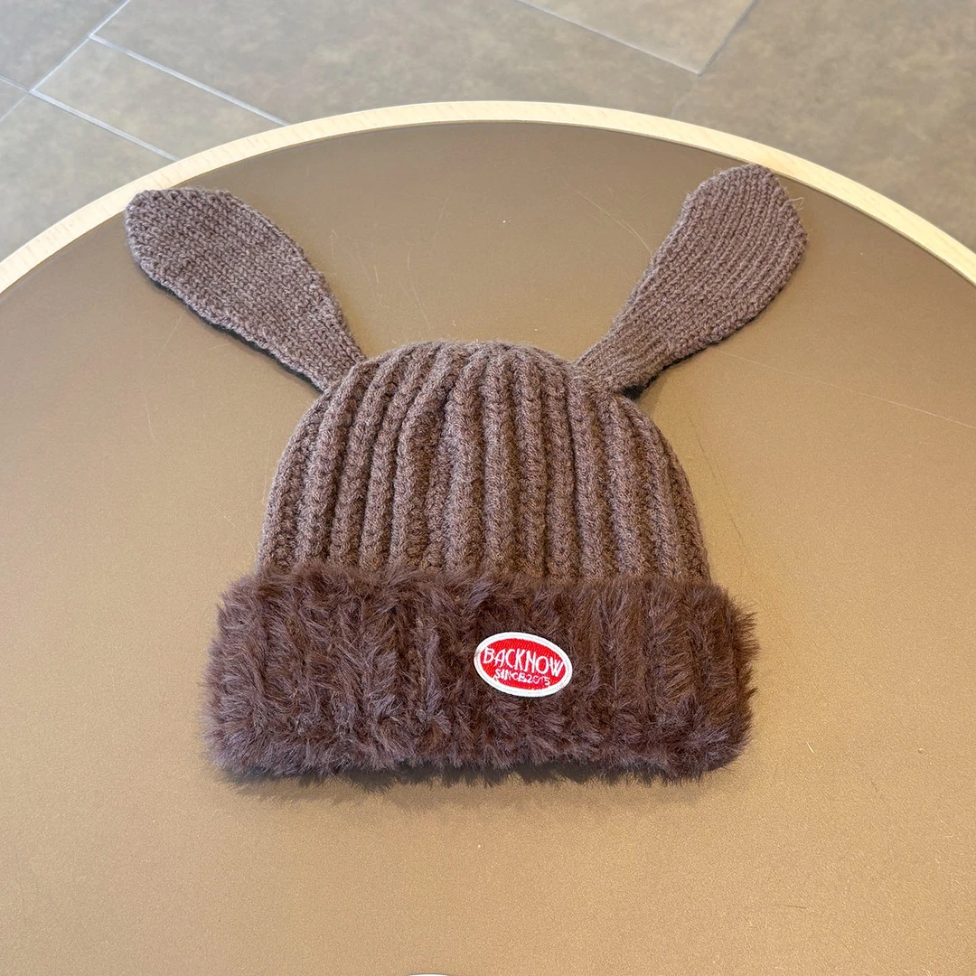 儿童保暖毛线帽大耳朵可爱加绒加厚针织护耳帽男童套头毛线帽韩版