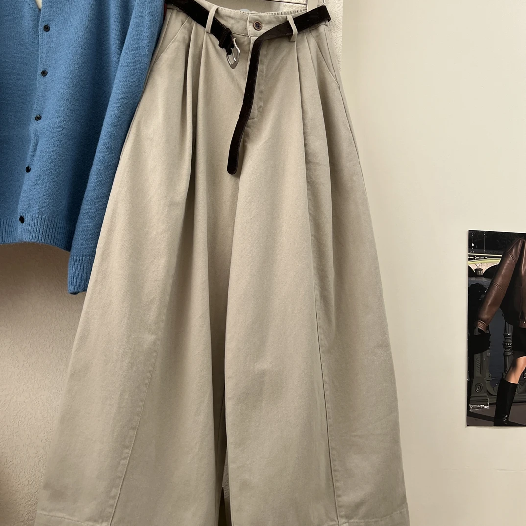 【鞠子JuZi】6121复古小众秋冬显瘦弯刀大阔腿宽边裤（长约102）