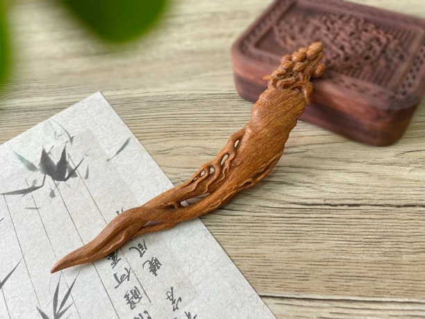 【原创】人参发簪双面立体雕刻精雕发饰