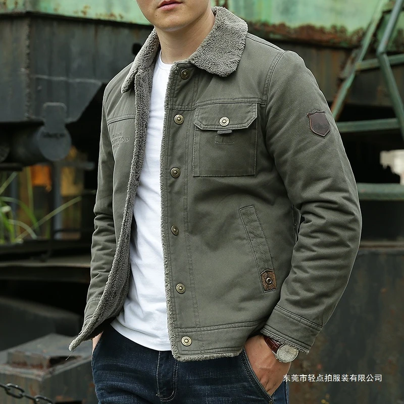 棉服男士加绒夹克加厚棉袄欧码宽松大码冬装亚马逊棉衣冬季3166