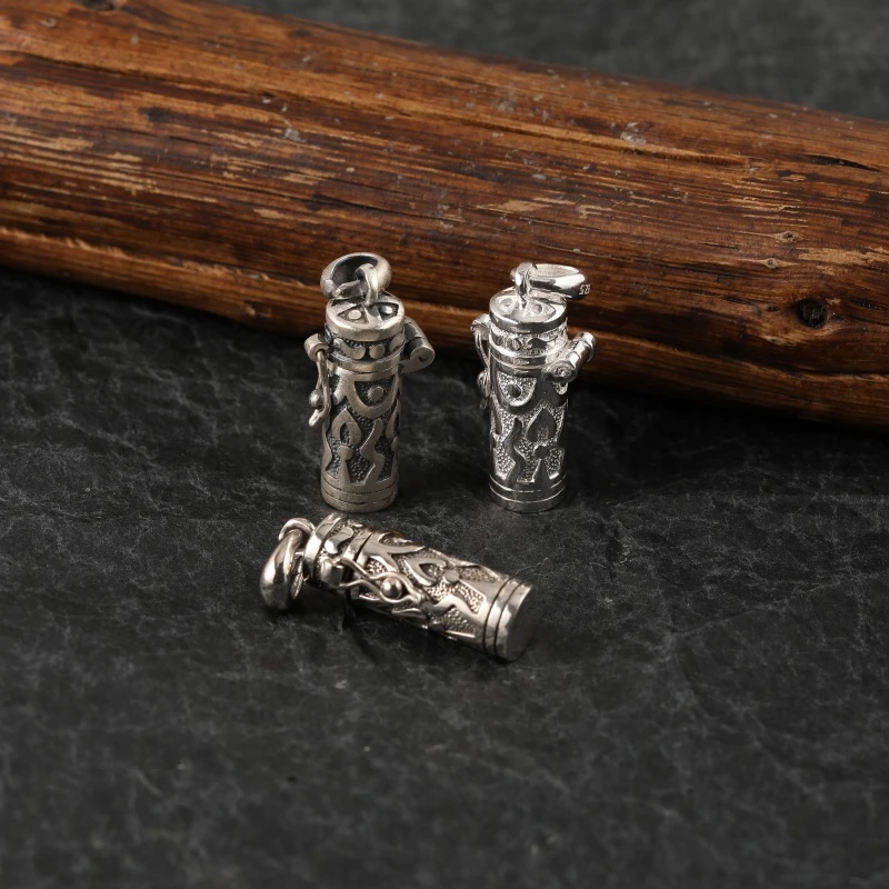 吊坠925银 s925银楞严嘎乌盒吊坠男女藏式复古挂件小巧空盒项坠