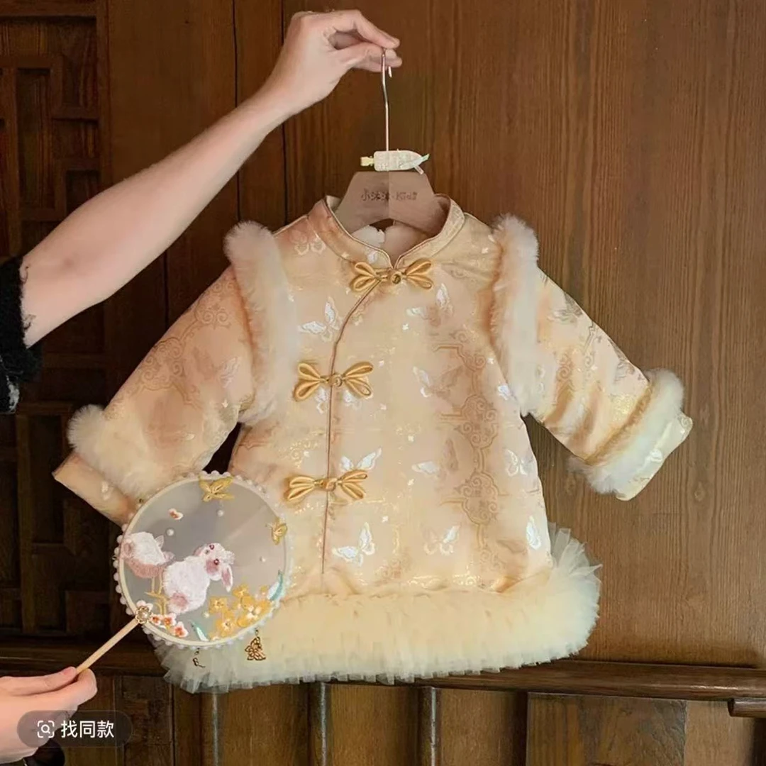 女童拜年服2025新款上衣冬周岁礼服小童女宝宝汉服旗袍公主裙上衣