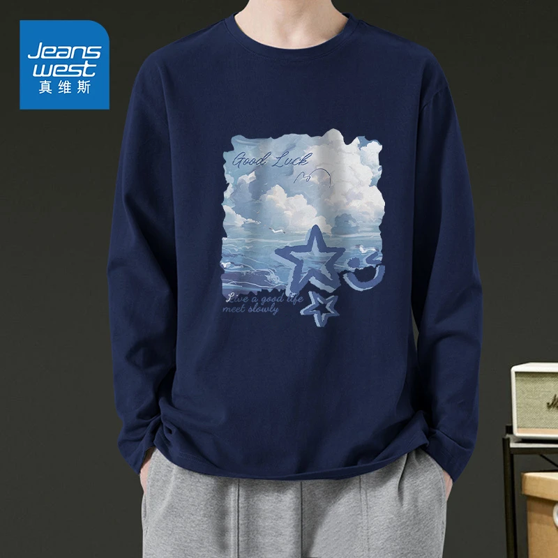 真维斯长袖t恤男秋季2025新款重磅纯棉打底衫宽松百搭黑色短袖