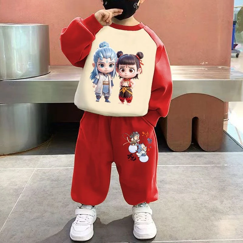AZ哪吒魔童闹海新款卫衣男童宽松儿童春秋装女童休闲套装
