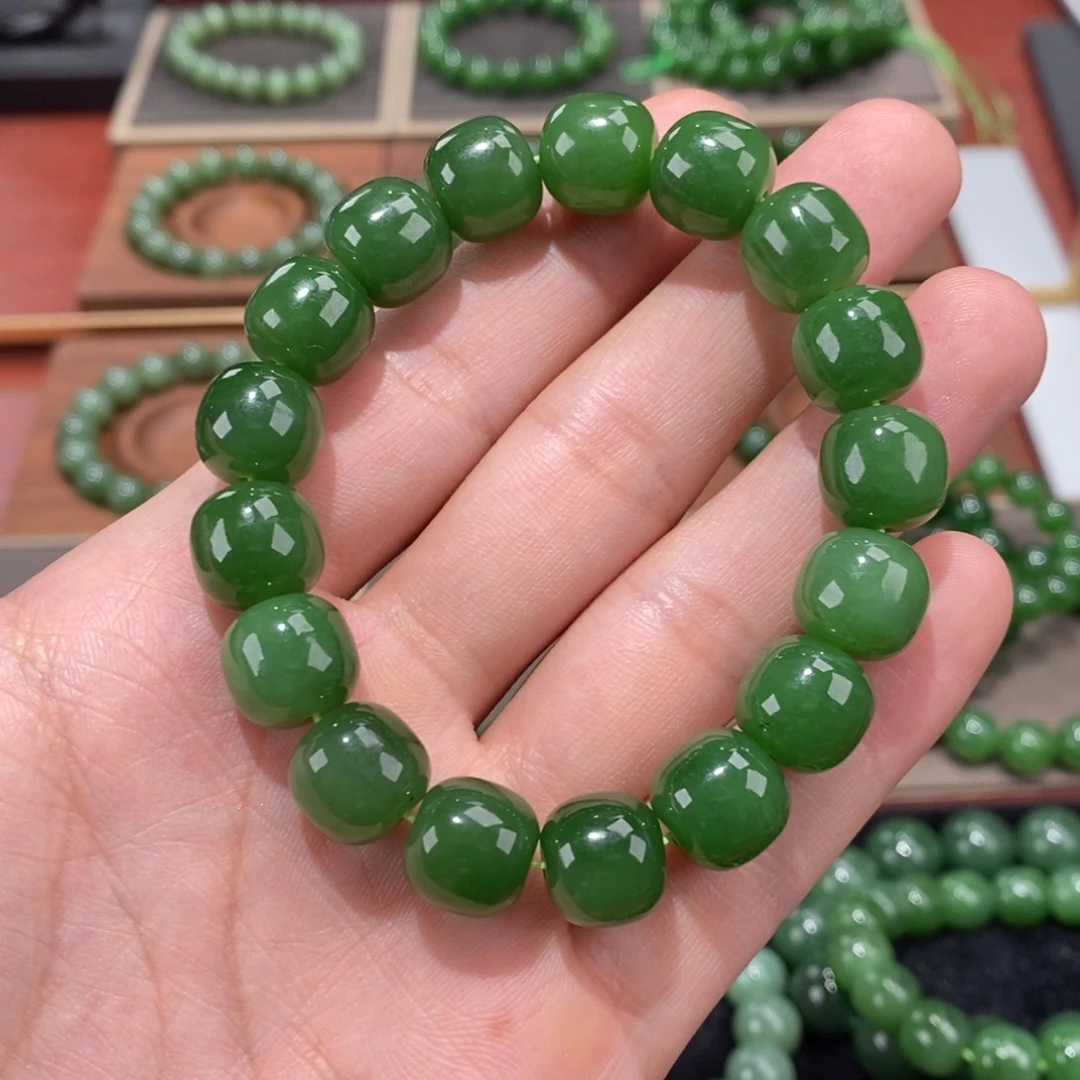 手串未镶嵌和田玉（碧玉）俄碧辣绿手串12mm 4号