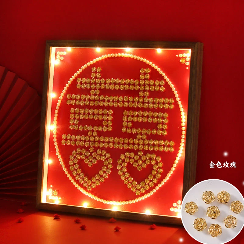 diy结婚喜字礼物新婚自制玫瑰花手工百喜图相框新婚喜字临摹品