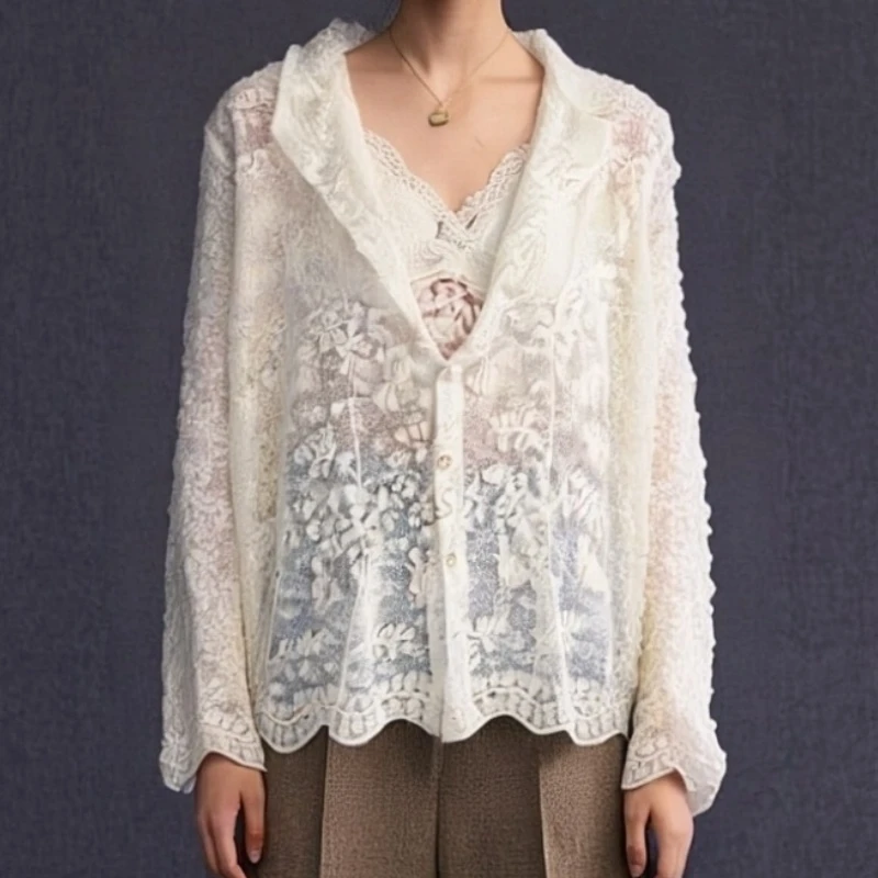 【暮光之城】2025新款设计感法式蕾丝镂空时尚百搭上衣LK2505371