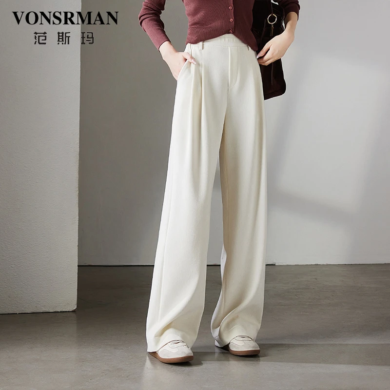 范斯玛休闲阔腿裤女2025秋季新款时尚松紧腰宽松显瘦气质拖地裤子