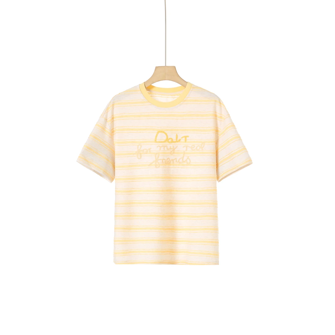 李子木先生字母宽松短袖T恤夏季2025新款撞色t恤爆款横条纹t恤女