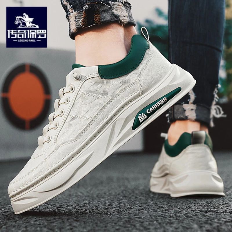 传奇保罗正版小白鞋男冬季皮面休闲板鞋男士百搭防滑软底运动潮鞋