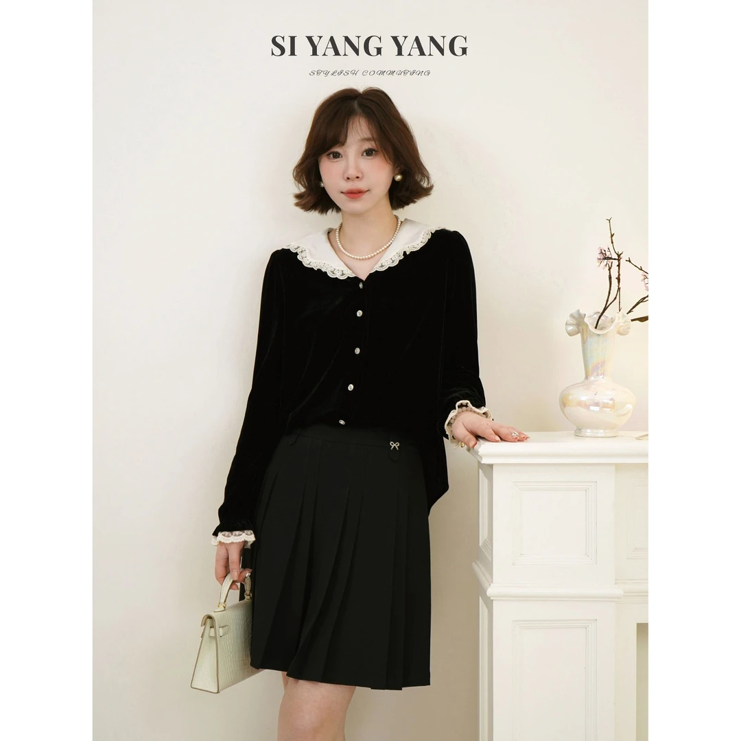 SIYANG糯亲肤柔春季新款经典百搭丝绒上衣SY502A009SYY