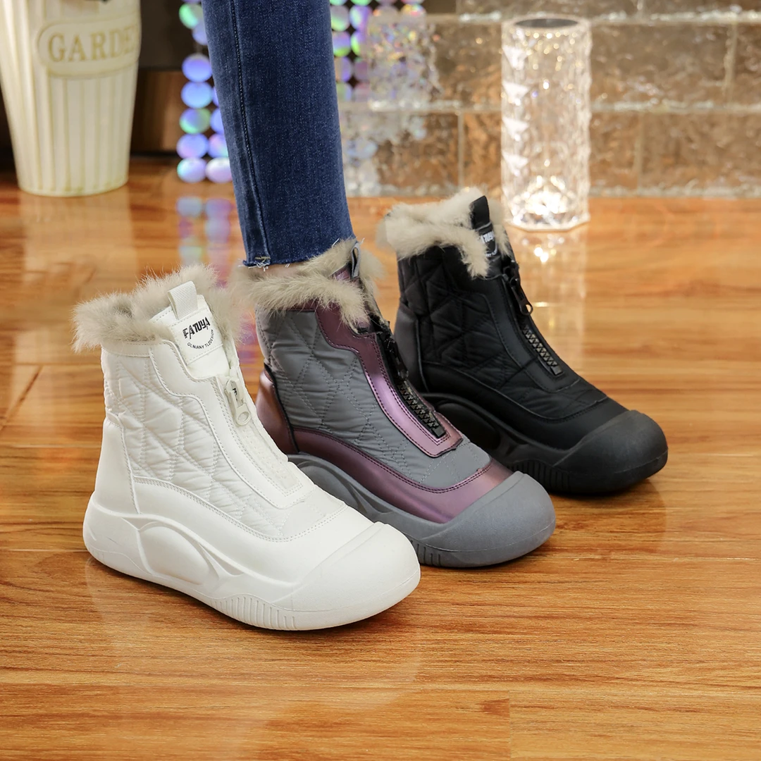 保暖防滑雪地靴圆头平底短筒女靴子厚底加绒洋气