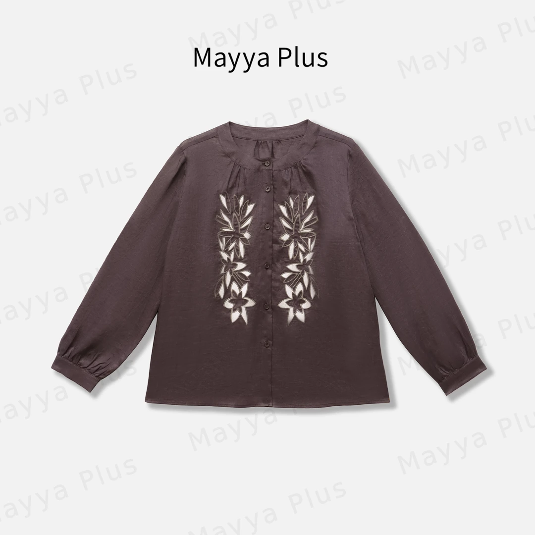 【茶烟】Mayya Plus麦芽定制重工刺绣衬衫女士气质长袖上衣32536052