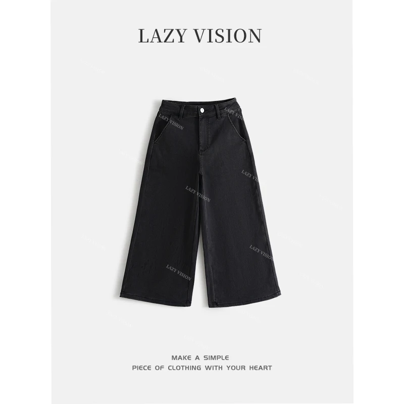 LAZYVISION九分加绒A字阔腿磨毛牛仔裤ZMD-31153