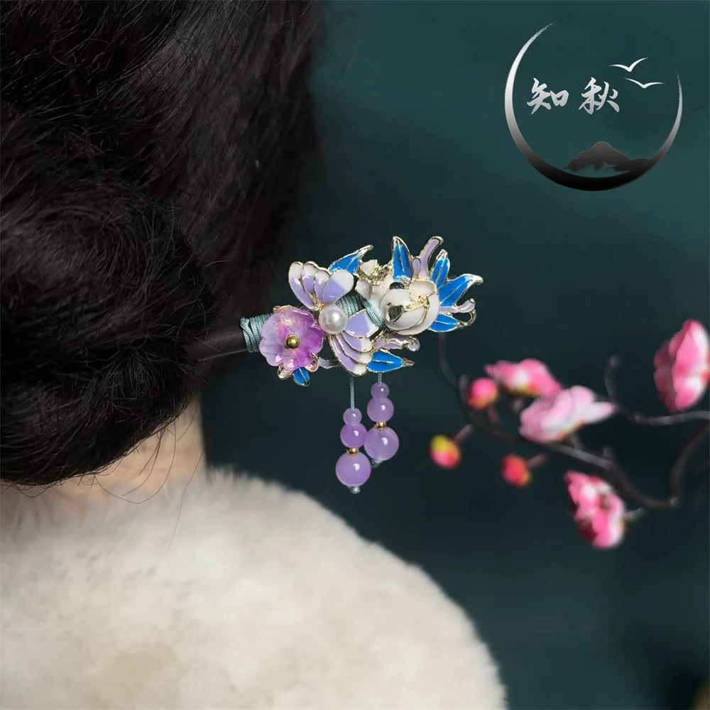 【蝶恋花-紫色】原创古风流苏步摇发簪女古装气质发饰女发钗“A317”