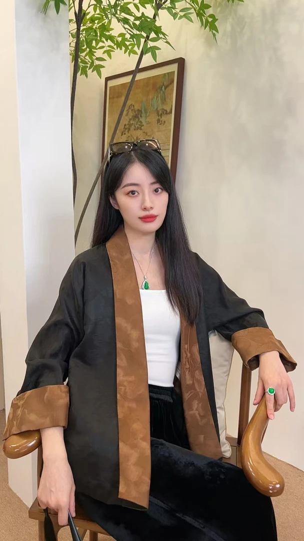 黑咖牡丹香云纱上衣【重缎60姆米】纯手工高奢新中式上衣