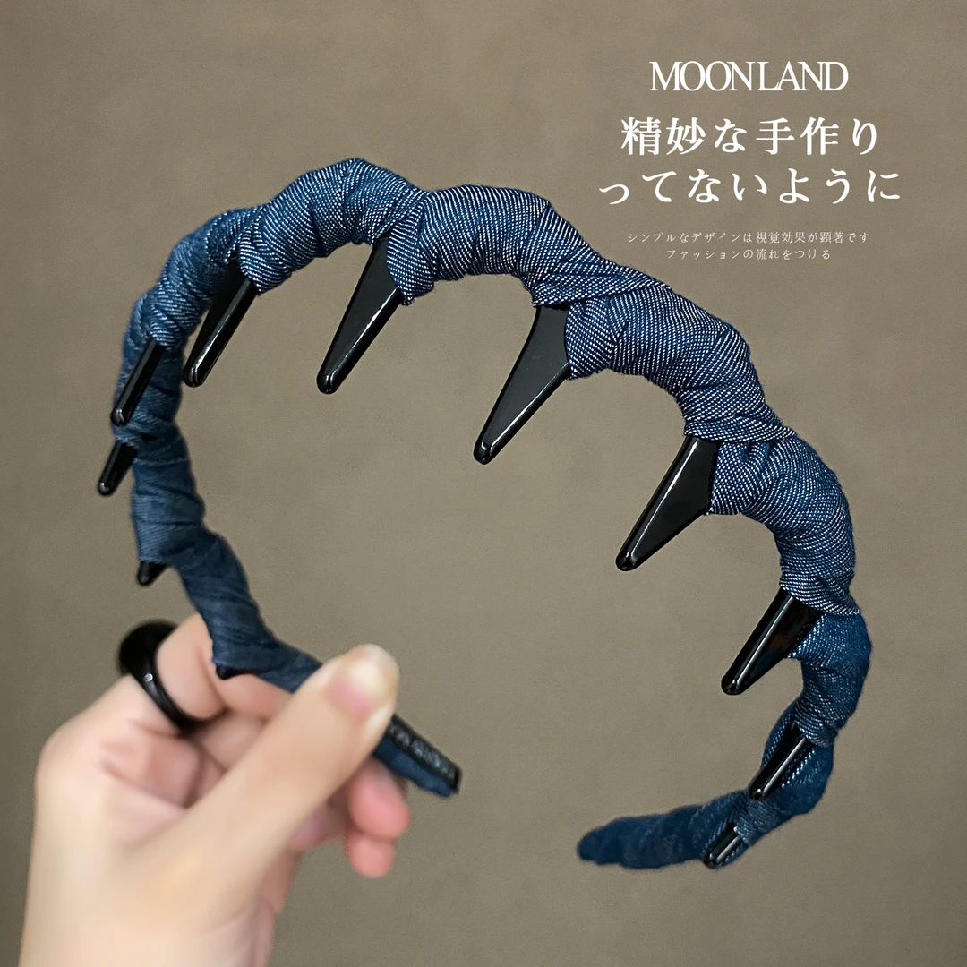 缠绕牛仔布艺发箍女款高级感洋气时尚发卡高颅顶日常外戴带齿头箍