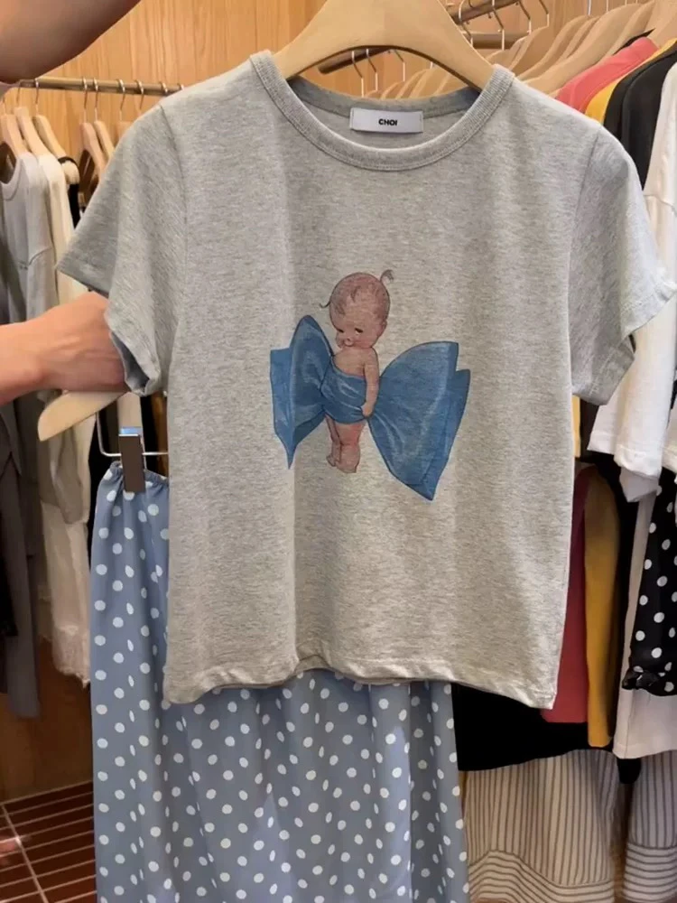现货发 韩国东大门代购2025夏Choi女士创意减龄图案印花宽松T恤