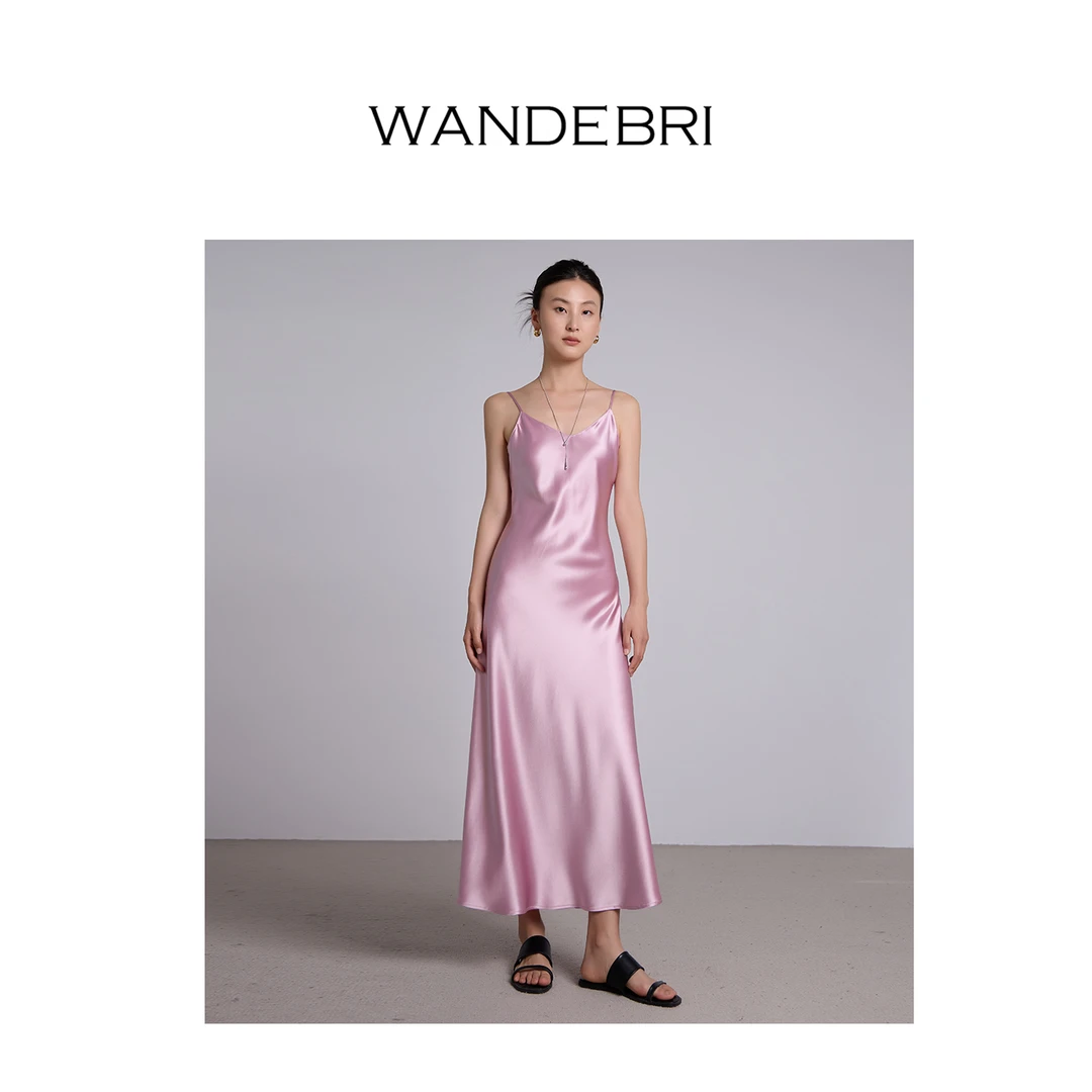 【奕姐夫妇定制】进口醋酸缎面吊带连衣裙丝滑凉感鱼尾气质V领长裙