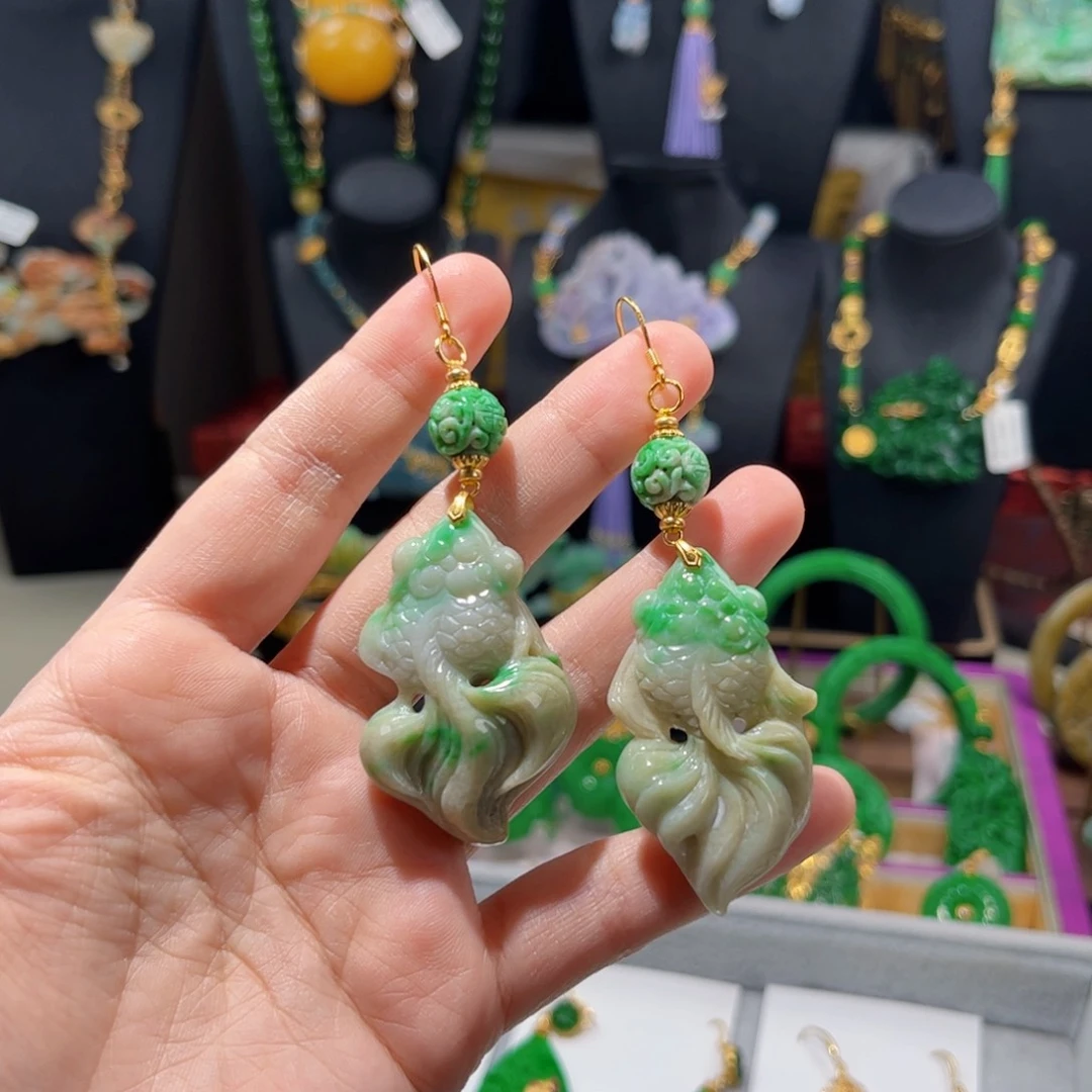 【闪购商品】翡翠耳饰未镶嵌 鲤鱼