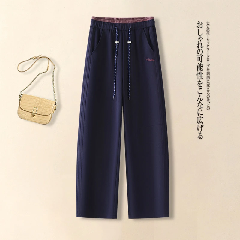 松紧高腰安可拉红宽松哈伦裤2025春季新款韩版小个子抽绳休闲裤潮