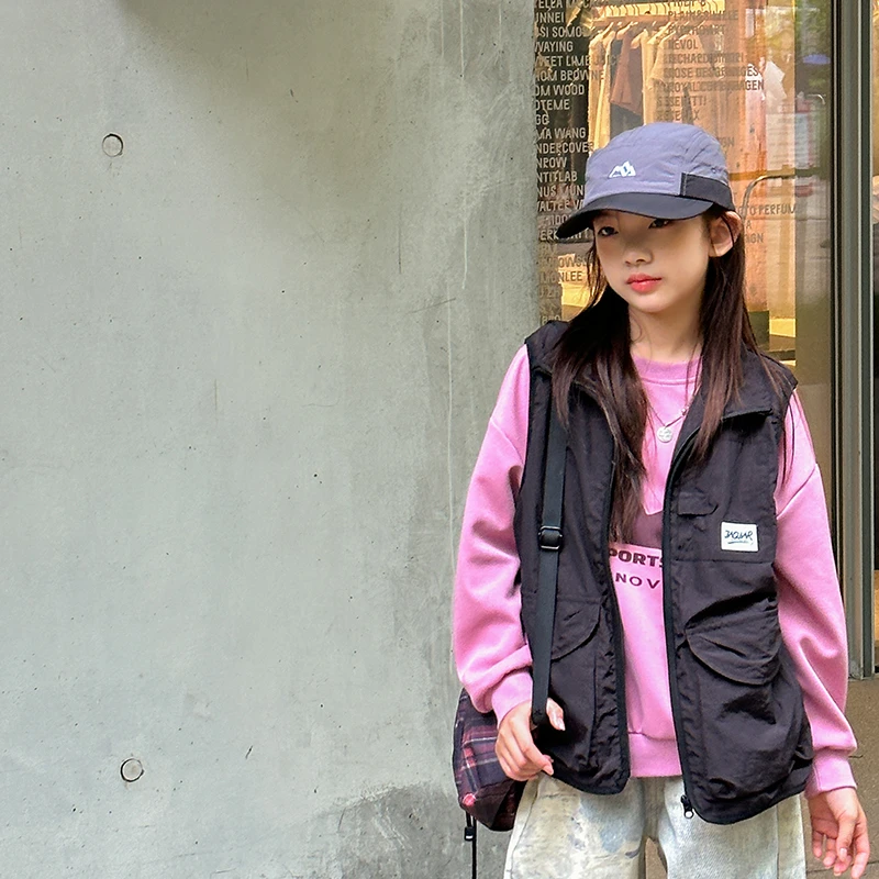 女童马甲外套登山系工装中性风2024秋装叠穿休闲上衣潮WS125