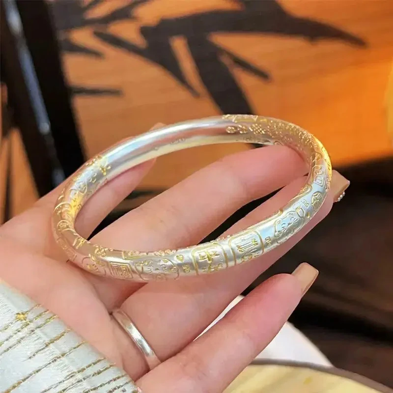 999.9银招财猫吉言手镯实心女平安喜乐节日礼物