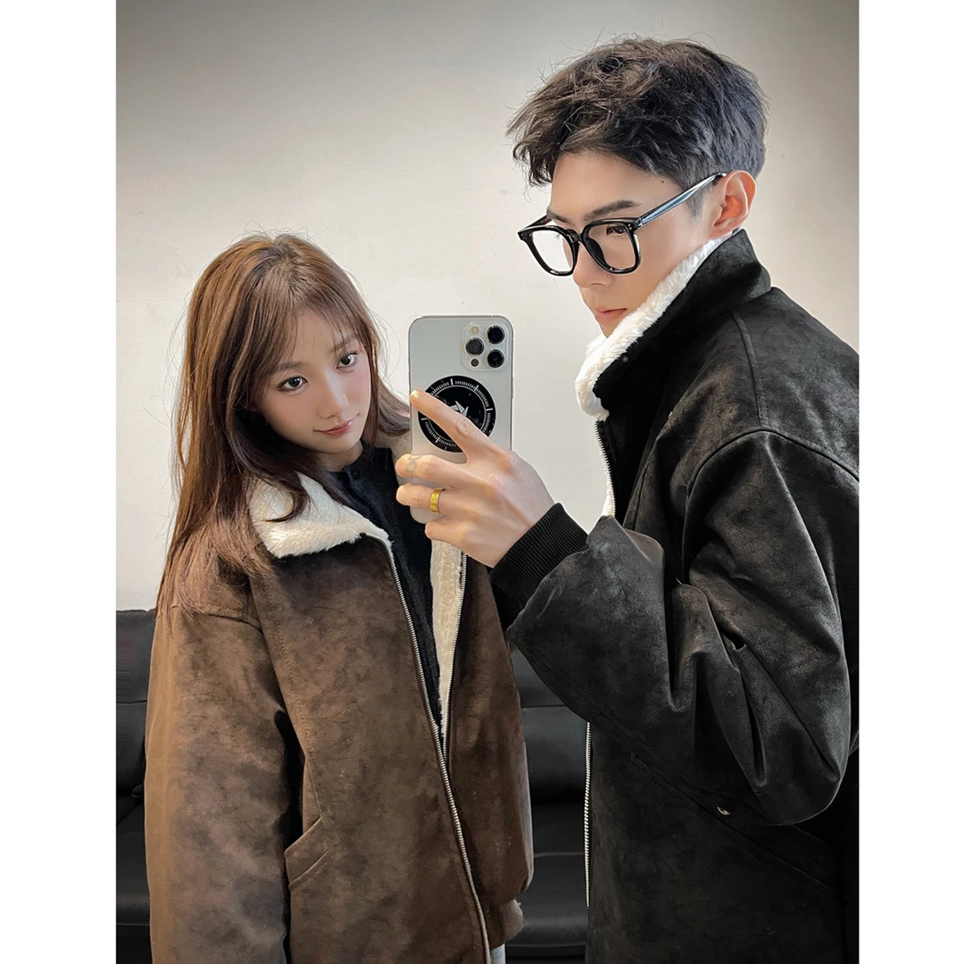 美式复古荔枝纹夹棉加厚夹克男冬季巴恩风痞帅加厚保暖工装外套潮