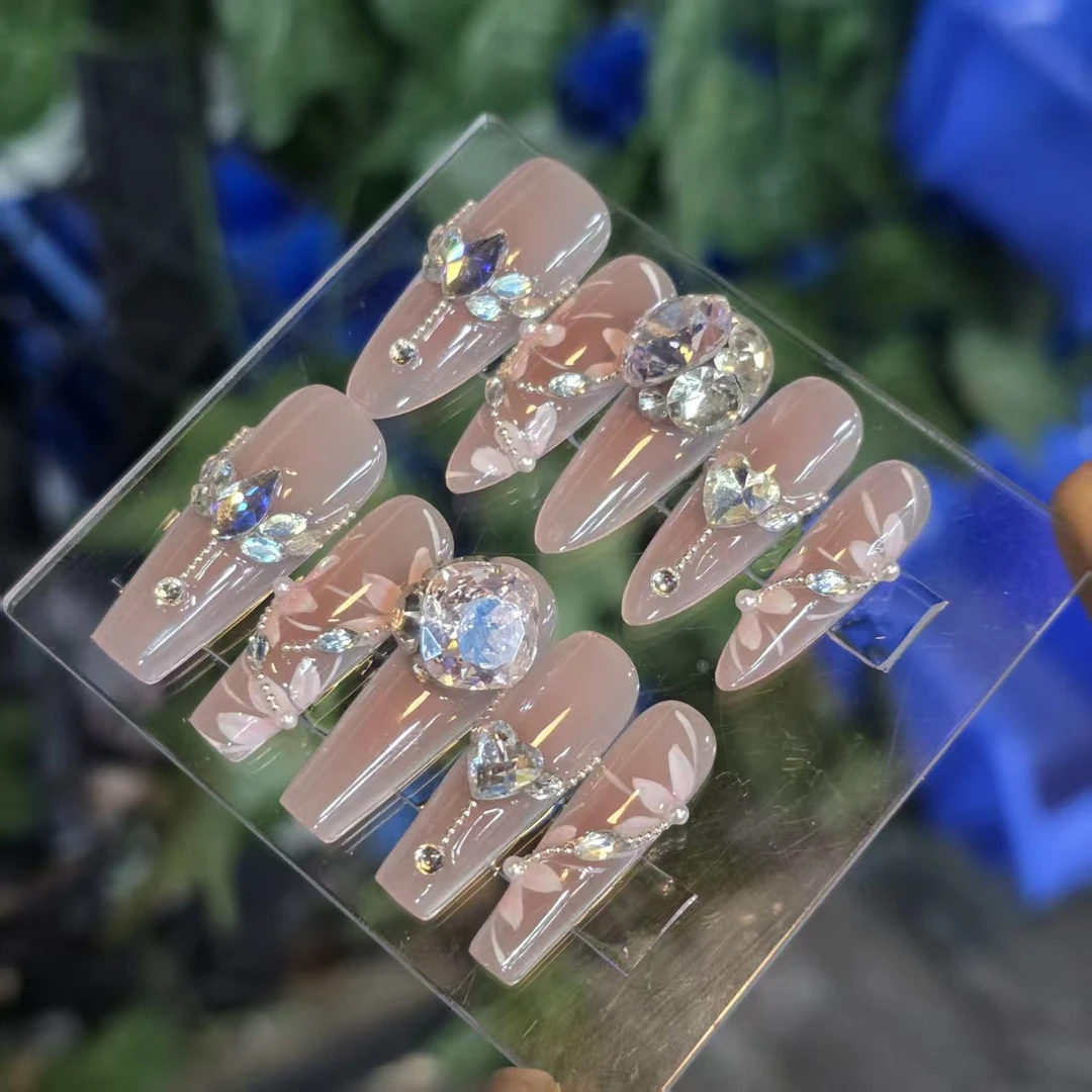 繁花丶(奥杰+小钢珠+无缝隙)珠宝级丶手工穿戴甲默认微瑕