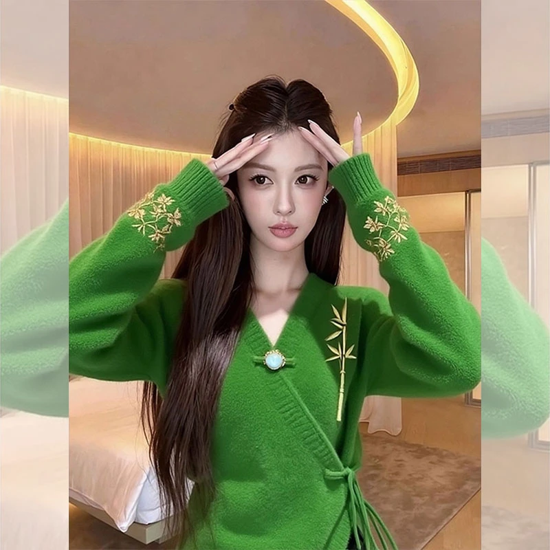 冬季新款新中式针织衫毛衣女时尚百搭气质轻熟风女装洋气减龄上衣