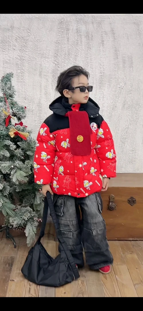 儿童奥特曼加厚棉服2024冬季新款男童洋气年服宝宝加绒保暖派克服