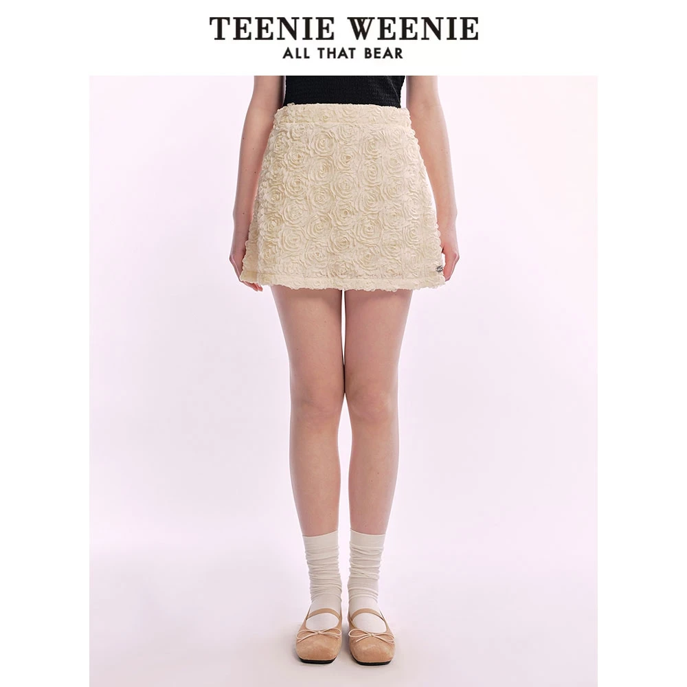 TeenieWeenie小熊女装半身裙25法式浪漫蕾丝玫瑰短裙TTWH256420N