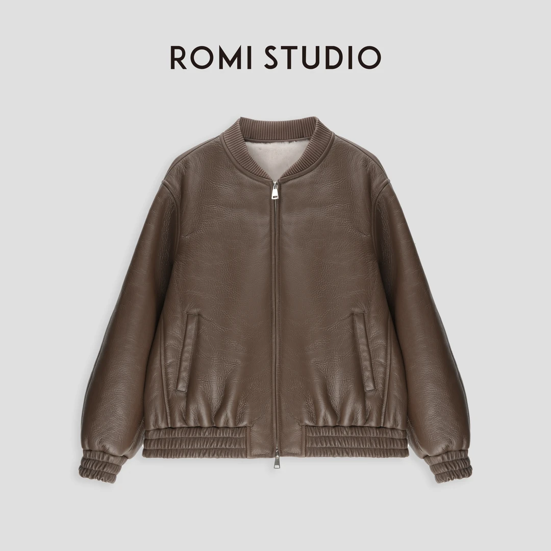 ROMI STUDIO棕色皮衣23AWW967