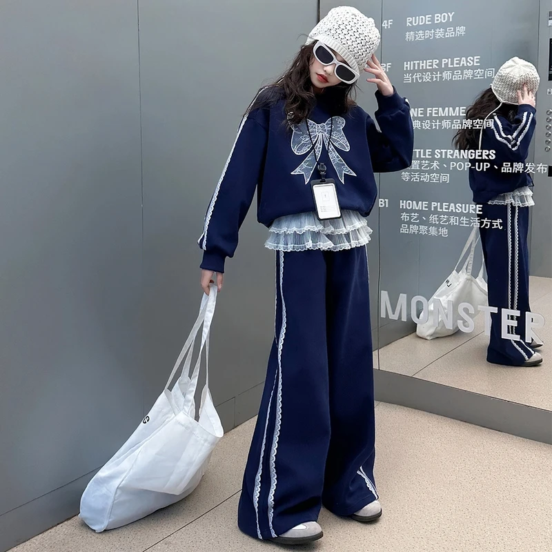 女童时髦卫衣套装2025春秋新款中大儿童6-12岁15岁洋气时尚阔腿裤