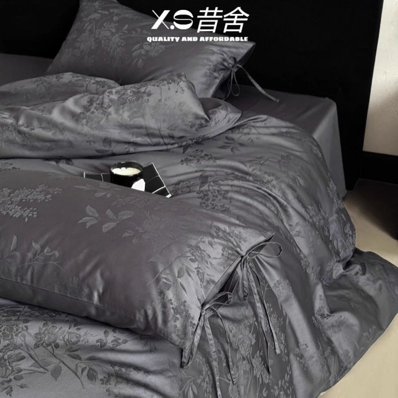 高级感轻奢100S长绒棉床上四件套精密提花纯棉被套全棉主卧室床品
