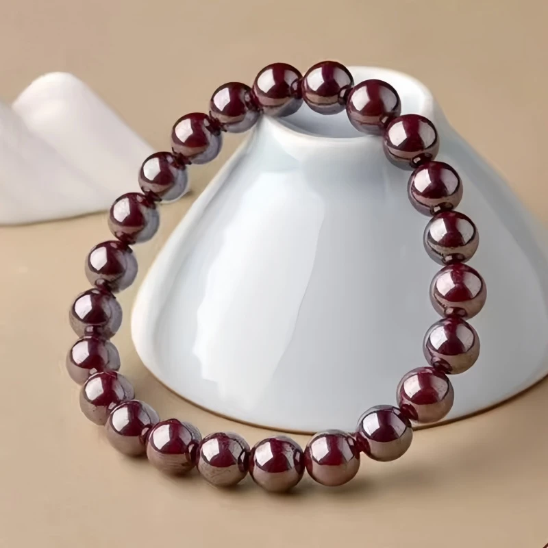 含辰砂工艺品还原矿朱砂手串圆珠手链官方正品陕西旬阳高含量辰砂