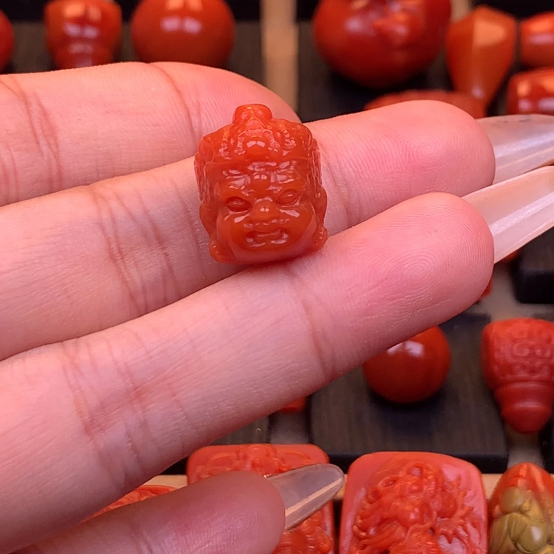 南红玛瑙未镶嵌精工货头黄财神13.5mm
