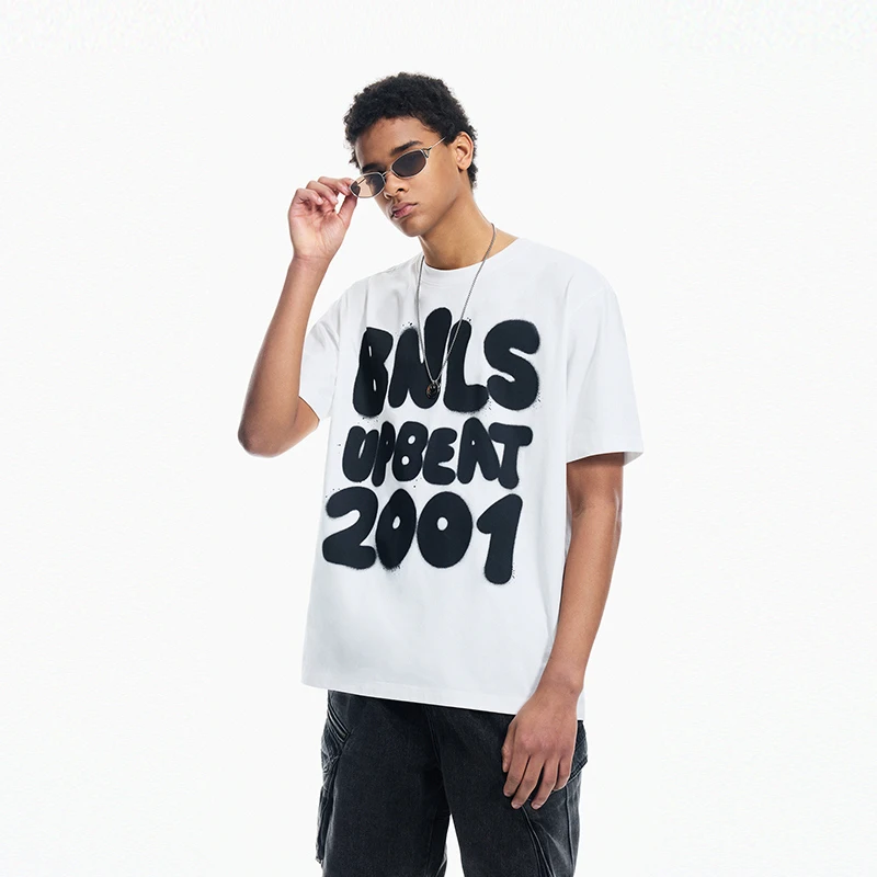 BONELESS涂鸦字母排版印花短袖T恤凉感速干夏季宽松潮牌半袖体恤