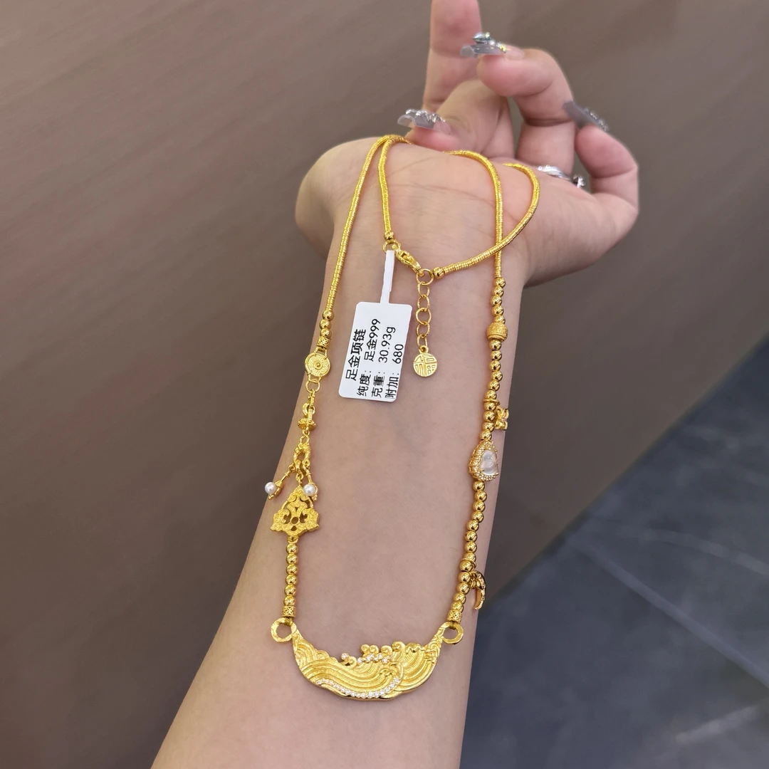 【菠萝珠宝】足金999 一帆风顺牌 项链 金重：30.93克