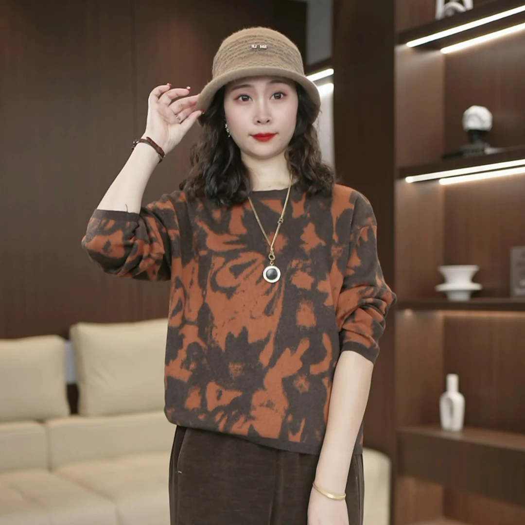 秋冬扎染法式大码洋气百搭高级感减龄宽松羊毛衫针织上衣女3385