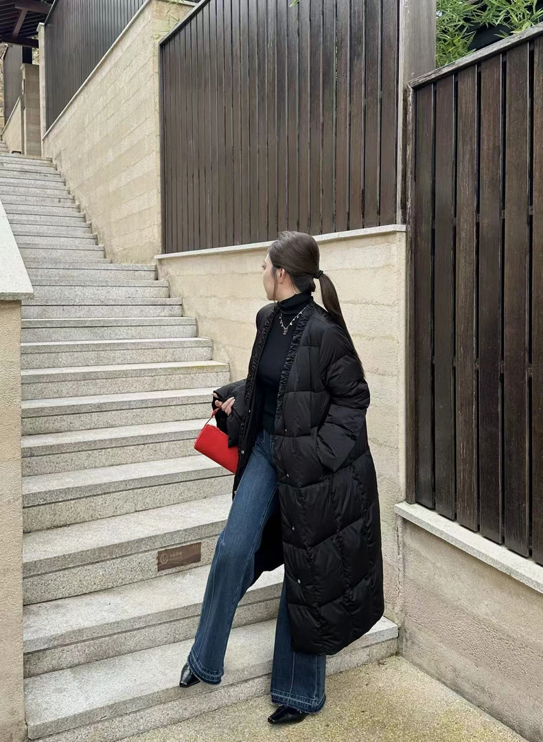 琪琪怪怪大码女装【泡芙大被子】90白鸭绒长款围巾羽绒服C38140QTQ