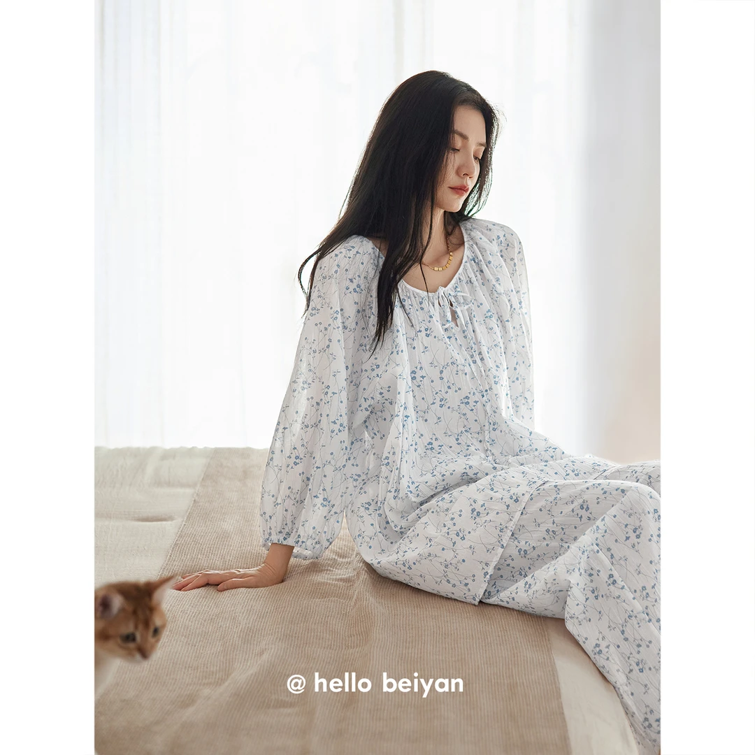 贝妍新款睡衣女春夏薄款莫代尔棉小清新家居服田园风少女碎花套装