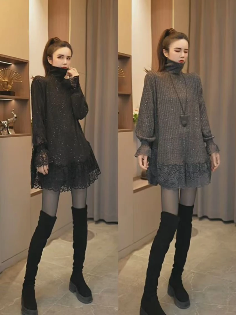 HH1975+1977【鑫良】新款时尚百搭圆领坑条蕾丝打底衫