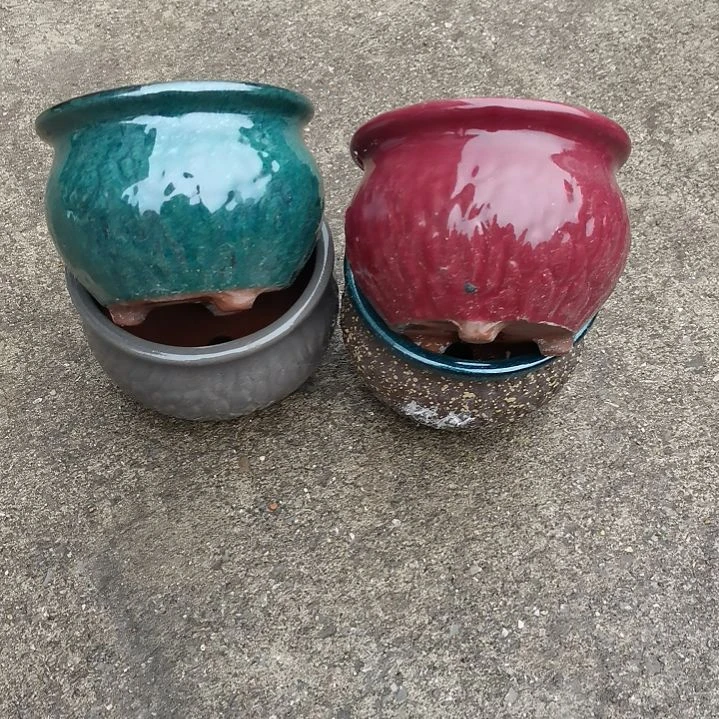 红陶瑕疵4个盆子
